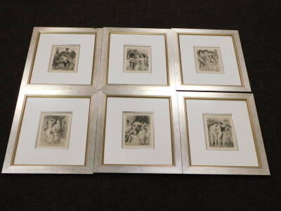 20thC Continental School. Erotic scenes, a set of six etching prints, unsigned, 19cm x 14cm. (6) - 3