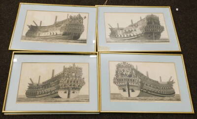 After Vandervel & Tomkins. An English second rate of smaller class AN1670 boat, bookplate engraving, 27cm x 45cm and three others. (4) - 2