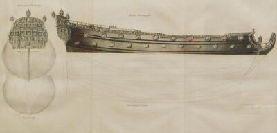 After Sewell. A Fourth Rate of the Second Class 1684 boat plan etched print, 28cm x 55cm and three others. (4)