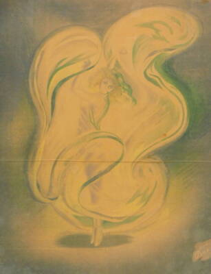 After Dac La Loie Fuller aux Folies Bergere. Vintage poster, Lautrec style dancing girl, 79cm x 63cm.