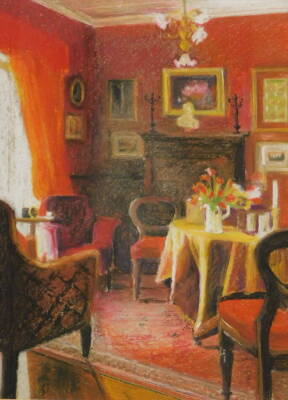 S. Elizabeth Hallam. In the Room, oil pastel, signed, titled and dated 1996, 56cm x 41cm. Label verso Lincolnshire Artists' Society.