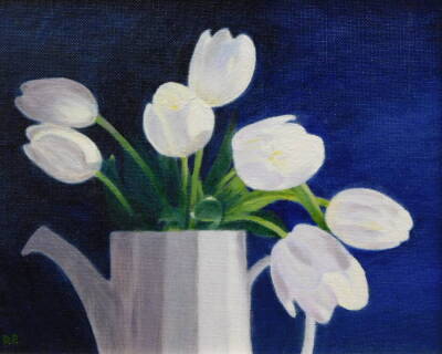 D. Pollard. Tulips, oil, initialled and titled verso, 19cm x 24cm.