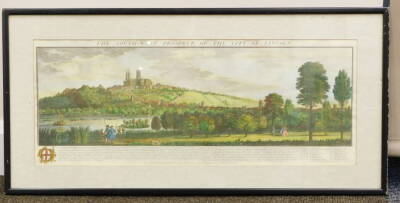 19thC/20thC. The South West Prospect of the City of Lincoln, framed and mounted coloured print, 24cm x 62.5cm. - 2