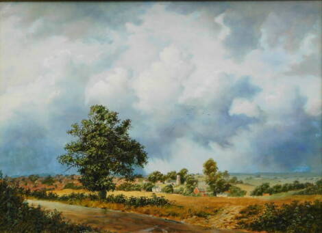 •Daniel Van der Putten (b.1949). Approaching storm at Blisworth, Northamptonshire, oil on panel, signed and titled verso, 43cm x 59.5cm.