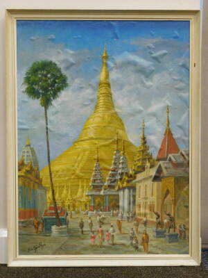 U Ba Yin GYI(?) (20thC). Golden Temple - Myanmar, oil on canvas laid on board, signed, 79cm x 58cm. - 2