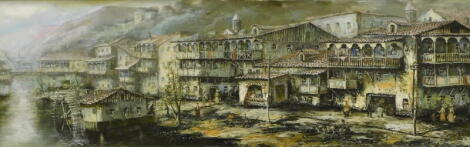 George Melikishrihi (20thC). The Old Tbilisi, oil on canvas, signed, dated 2010 and titled verso, 34cm x 119cm.