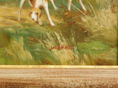 Jacob Haile(?) (20thC). Huntsman and Hound, oil on canvas, signed, 50cm x 60cm. - 3