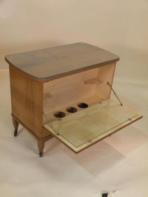 A 1960's/70's drinks/side cabinet with brass stringing on tapering