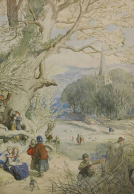 19thC School. Figures in Park, watercolour, 33cm x 24cm.