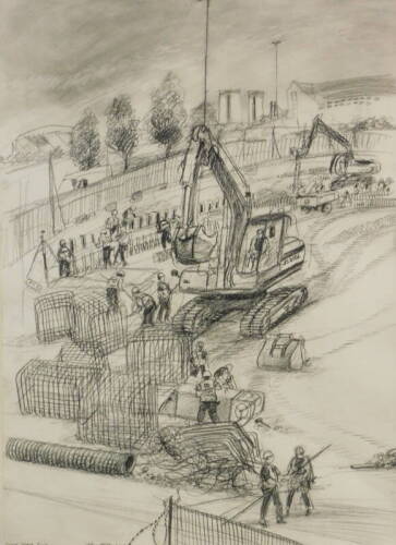 John Holder. Silver Street, Leeds, drawing, signed, titled and dated 2002, 58cm x 41cm.