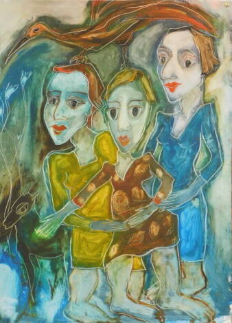 Maggie Campbell. Three friends, oil on paper, signed and titled verso, 85cm x 60.5cm.