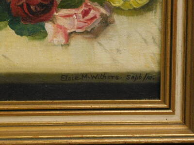 Elsie M. Withers (19thC/20thC). Roses - still life, oil on canvas, signed and dated Sept (19)10, 30cm x 60cm. - 3