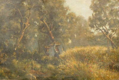 John Holland (1830-1886). Fruit pickers, oil on canvas, signed and dated (18)67, 31cm x 46cm.