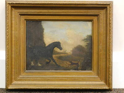 19thC School. Horse and dog, oil on copper, 15cm x 20.5cm. - 2