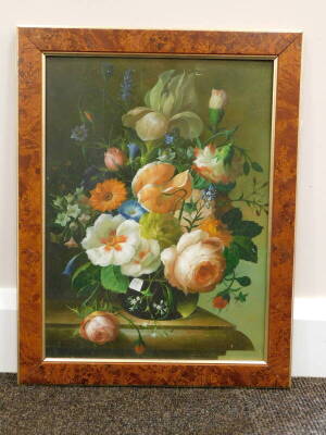 Dutch School. Floral study, flowers in glass vase mounted on a shelf, oil on board, 39.5cm x 29.5cm. - 2