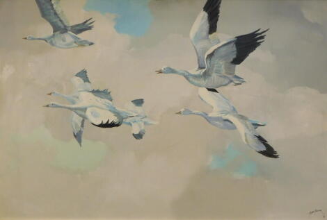 Jason Partner. Snow Geese in Flight, oil on board, signed and dated (20)04, 54cm x 80cm.