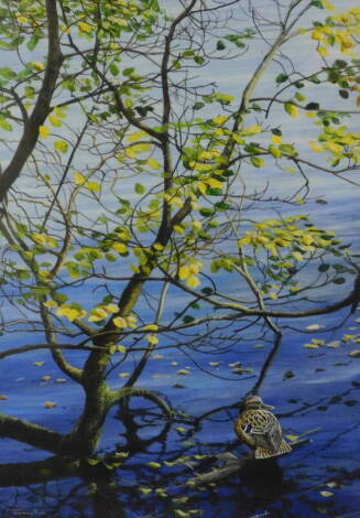 Jeremy Paul. Blue reflections, acrylic, signed, 42cm x 29cm.