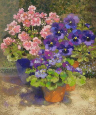 Maureen Jorda. Flowers in the Sun, pastel, signed and titled verso, 30cm x 24cm. Artist label verso.