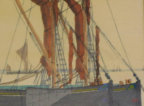 Anthony Oslee. Through the Rigging, watercolour, initialled and titled, 10.5cm x 12cm, and another (2).