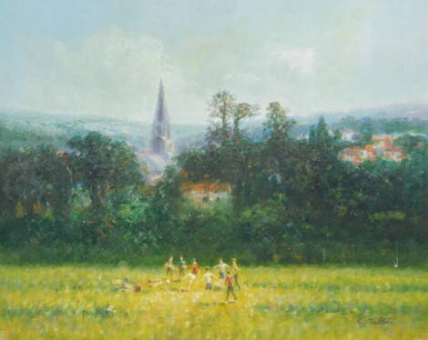 L. Ritter. Playing fields, Cornwall, oil on canvas, signed, dated 1994 and titled verso, 51cm x 61cm, and two other works.