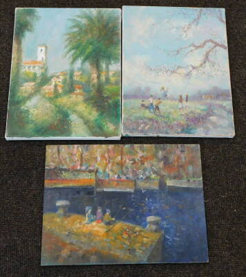 L. Ritter. Harbour scene, oil on board, signed, 31cm x 41cm, and two other works. - 2