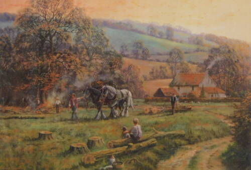 Martin Spencer-Coleman (b.1952). The Logging Field, artist signed coloured print, 43cm x 64cm.