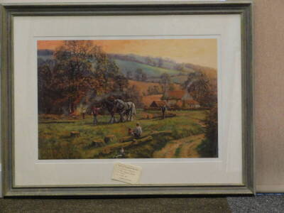 Martin Spencer-Coleman (b.1952). The Logging Field, artist signed coloured print, 43cm x 64cm. - 2