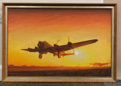 Wilfred Plowman. Lancaster Bomber, oil on canvas, signed and dated 1981, 50cm x 76cm. - 2