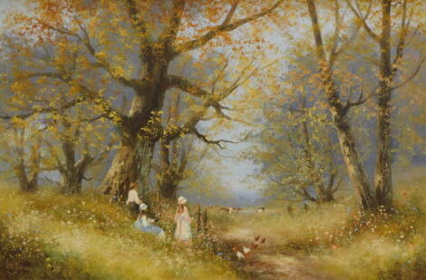 Les Parsons. Young children in country landscape, oil on canvas, signed, 49cm x 75cm.