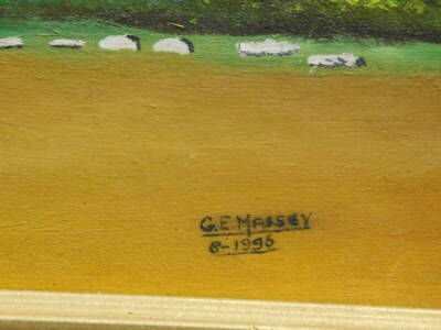 G.E. Massey. Elephants, oil on board, signed and dated 1996, 49.5cm x 75cm. - 3