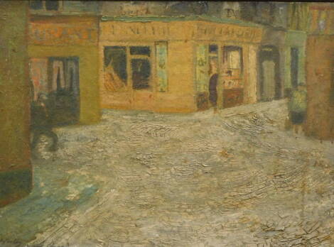 20thC Continental School. Street scene, oil on board, indistinctly signed, 33cm x 45cm.