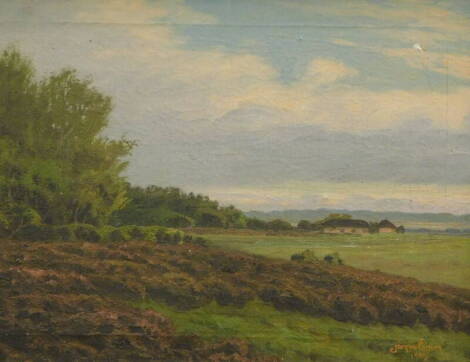 Jorgen Ejsing (1900-?). Country landscape, oil on canvas, signed and dated 1925, 29cm x 40.5cm.