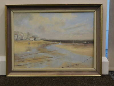 Mary Wastiel (b.1935). The Beach, St.Ives, Cornwall, oil on canvas, signed, 35cm x 50cm. - 2