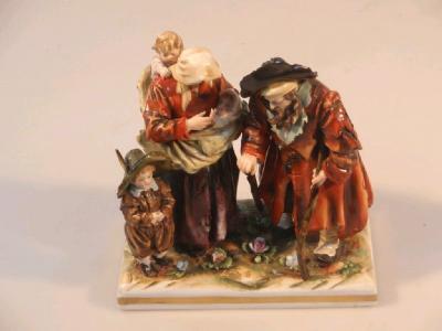 An Austrian porcelain polychrome figure group of a beggar and a woman with three children