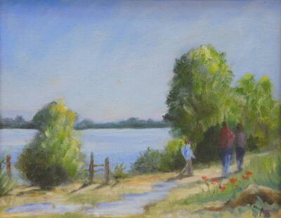 A. Burgin. Rutland water, oil on board, initialled, 18.5cm x 23.5cm.