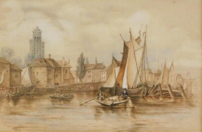 S.C.F. (19thC/20thC). Harbour scene, watercolour, initialled, 12cm x 18cm.