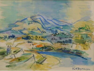 Keith Stuart Baynes (1887-1977). Pyrenees Or., watercolour, signed and dated 1964, 25cm x 34cm. Label verso, The Adams Gallery.