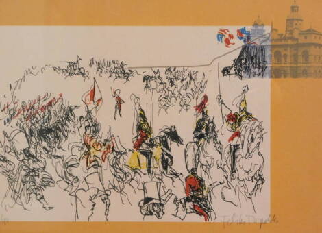 Feliks Topolski (1907-1989). Horse Guard's Parade, artist signed lithographic print 36/150, 46.5cm x 62cm.