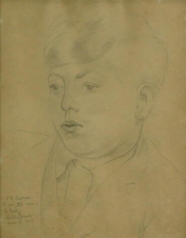 Gilbert Spencer. Head and shoulders portrait, pencil drawing, inscribed and dated March 17, 1951, 28.5cm x 22cm. Label verso Christie's.