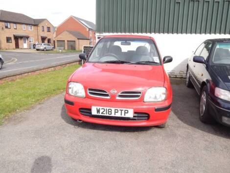 A Nissan Micra Profile 16V Auto 3 door hatchback, Registration W218 PTP, petrol, red, first registered 27th March 2000, MOT to 14th November 2016.