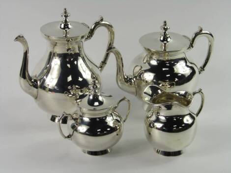 A Mexican silver four piece tea and coffee set, of plain, baluster form, 58.5t oz.