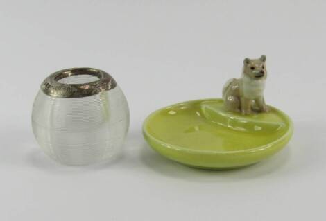 A Wade Whimtrays ashtray, and silver topped match striker (2)