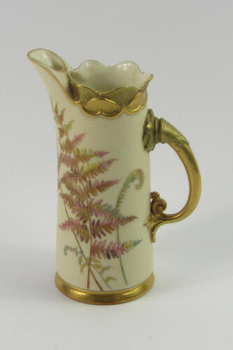 A Royal Worcester blush porcelain jug, circa 1889, of tapering form painted with ferns, V229, printed mark.