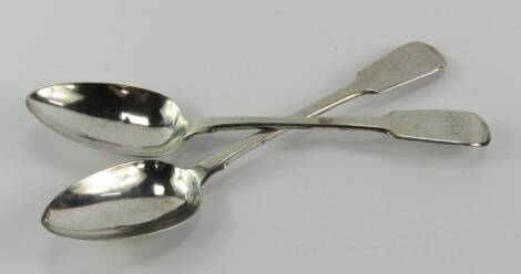 A pair of George IV silver Old English pattern table spoons, monogram engraved, John Hawkins, London 1826, 3.23t oz.