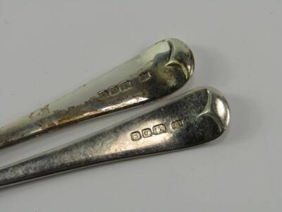 A pair of Victorian silver Old English pattern table spoons, Robert Pringle & Sons, London 1868, 3.30t oz. - 2