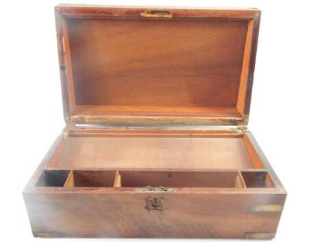 An early 19thC brass bound mahogany campaign writing box. (AF).