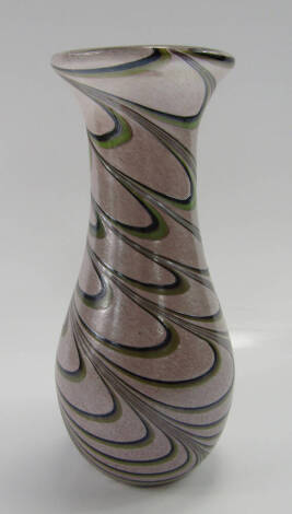 An Art Glass vase, of baluster form with feathered decoration against a mottled ground, 25cm high.