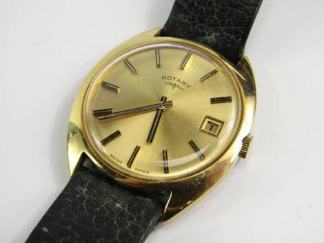 A Rotary gentleman's wristwatch, yellow metal cased, champagne circular dial bearing batons and date aperture.