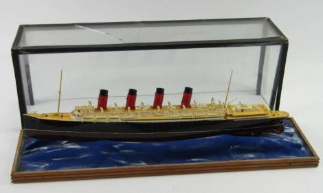 A scale model of The RMS Mauritania, cased, 44.5cm x 12.5cm x 15.5cm, (AF).