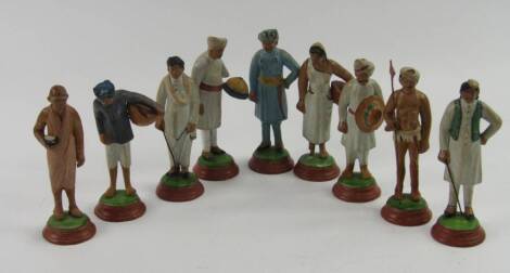 Indian plaster figures, of various servants, tallest 11cm high, (9).